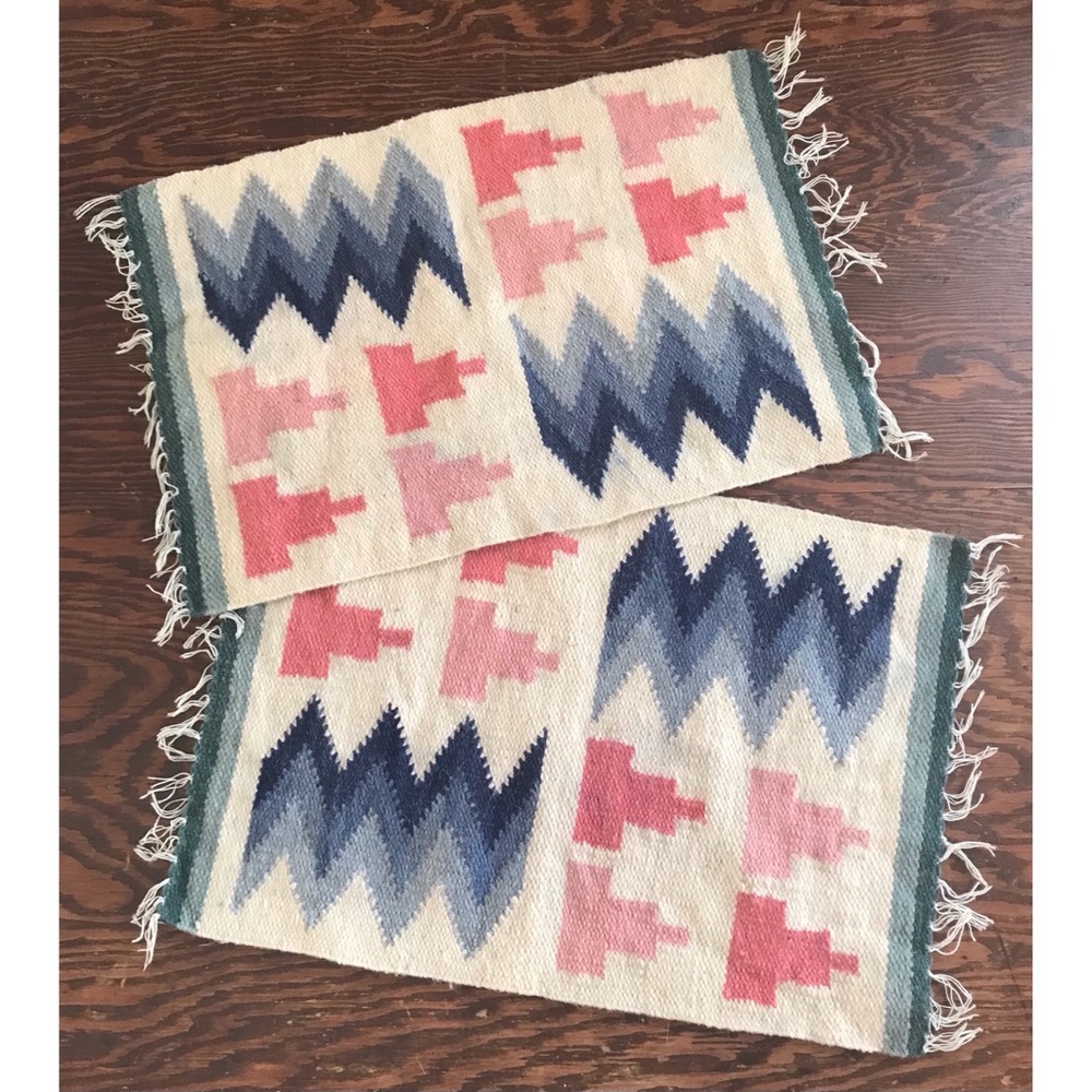 pair of handwoven wool aztec table placemats